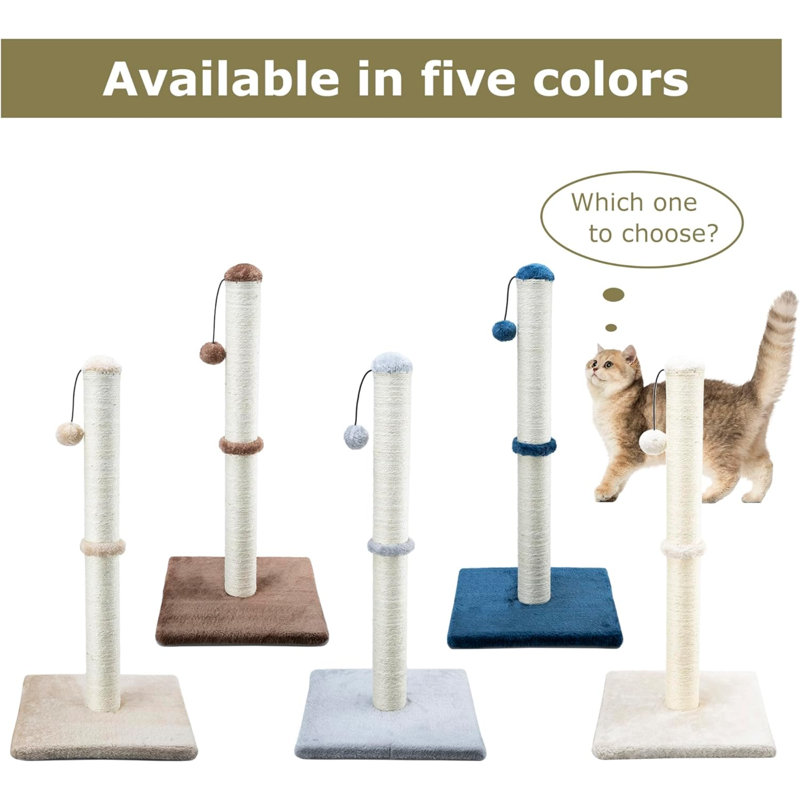 29" Beige Sisal Cat Scratching Post with Plush Ball