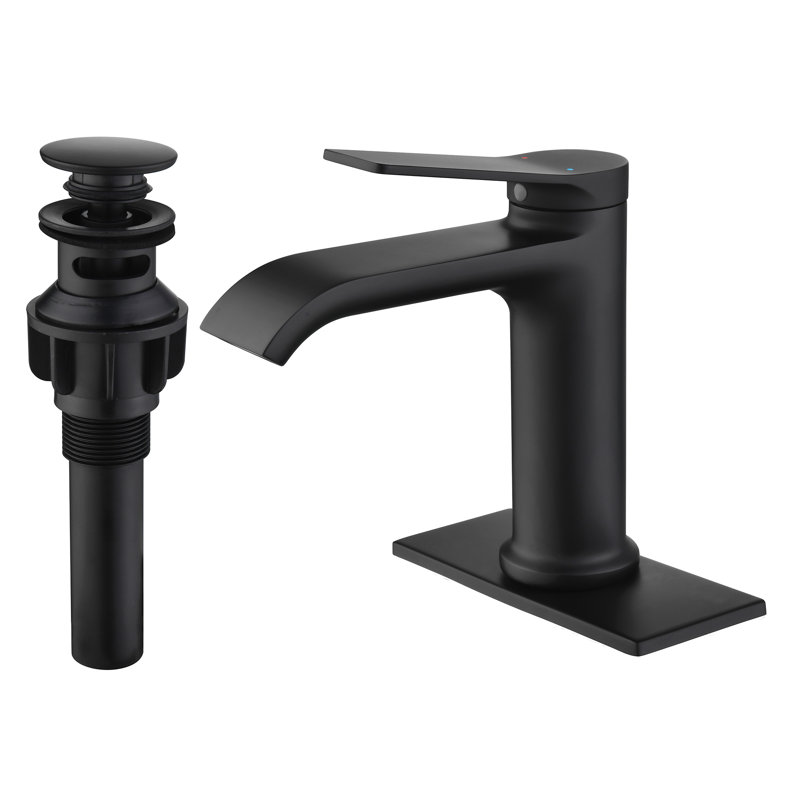 Robinet de salle de bain monocorps et monocommande avec drain, Noir mat