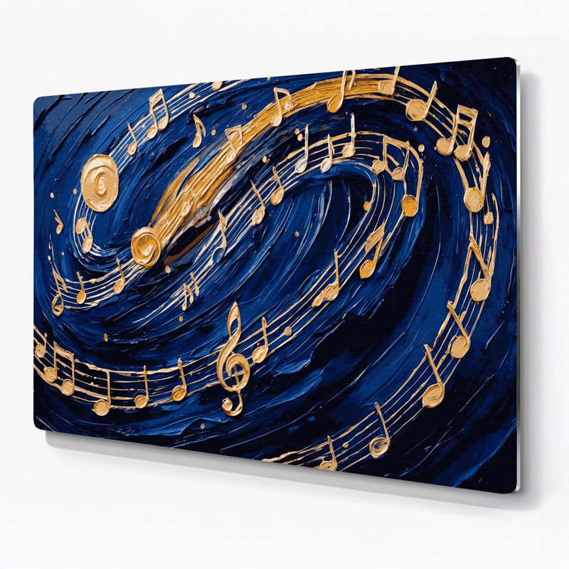 Musique, notes de musique et symboles, art mural en métal bleu, H 20 po x l 30 po