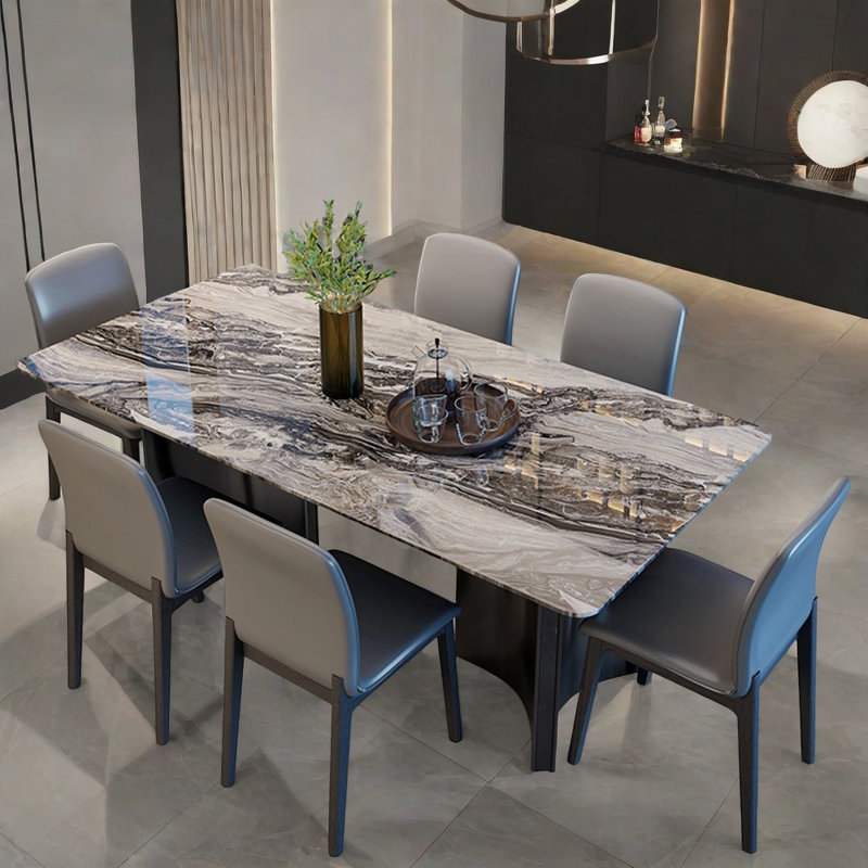 Ensemble de table de salle à manger rectangulaire moderne en faux marbre, H 29,5 po x L 63 po x l 31,4 po