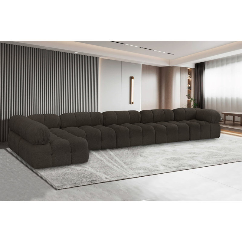 Ames Upholstered Sofa, Brown Boucle Fabric, 4 Armless, 2 Corner