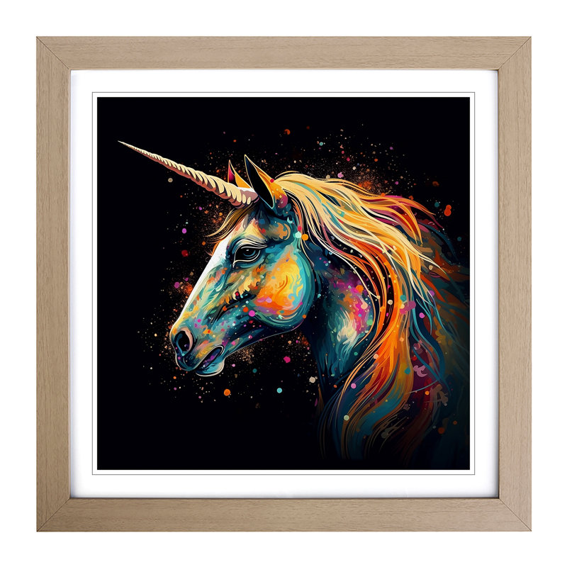 Unicorn Graphic Art - Single Picture Frame Print on Wood, Oak