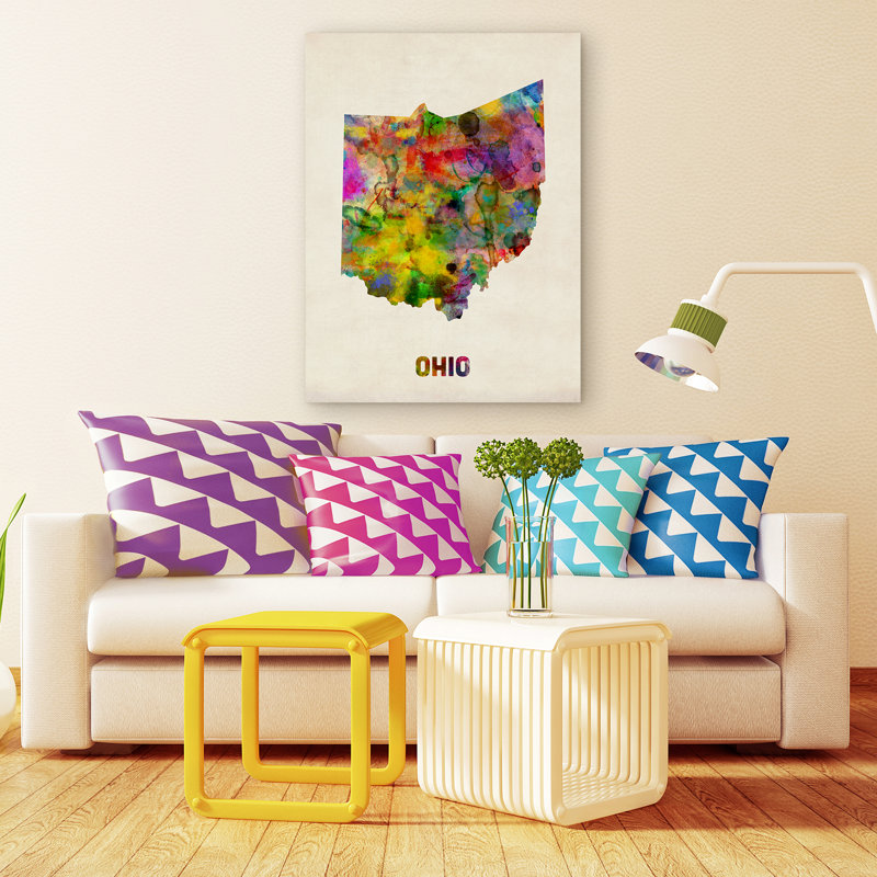 "ohio map" par michael tompsett, impression sur toile tendue encadrée, H 47 po x l 35 po x P 2 po