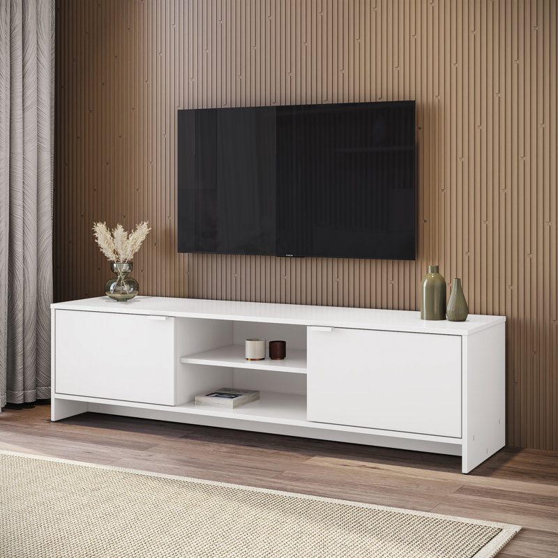 Meuble télé 59,05 po avec deux portes et rangement ouvert Milan, White