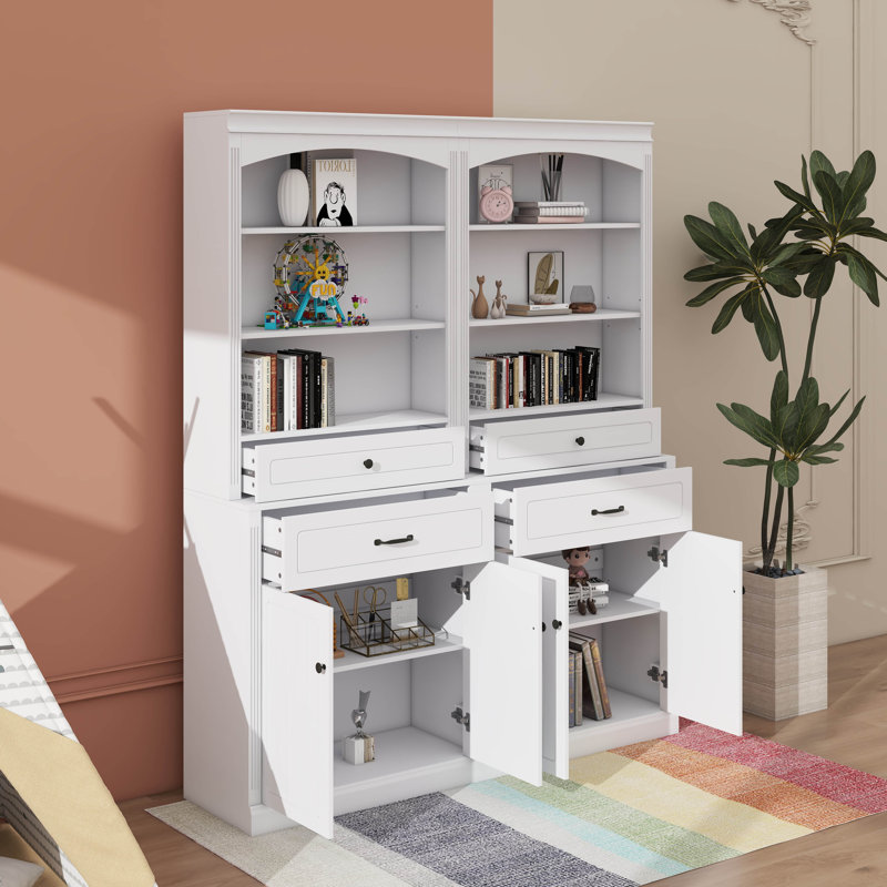 Armoire de rangement pour salle de bain avec tablette réglable à quatre portes et six tablettes ouvertes