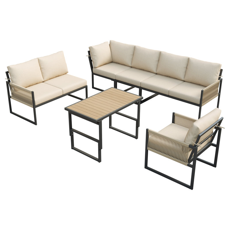 Outdoor Conversation Set 7 Places With 2 Sofas, 2 Armchairs And 1 Table Beige