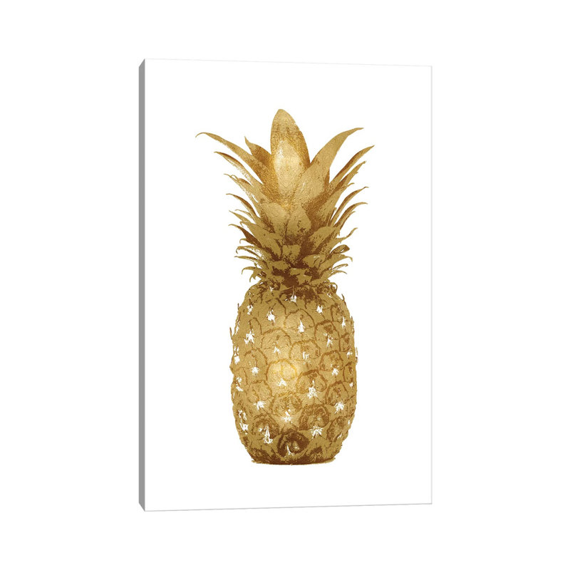 Gold Pineapple On White I by Kate Bennett - Wrapped Canvas Print, 30.48cm H x 20.32cm W x 1.91cm D