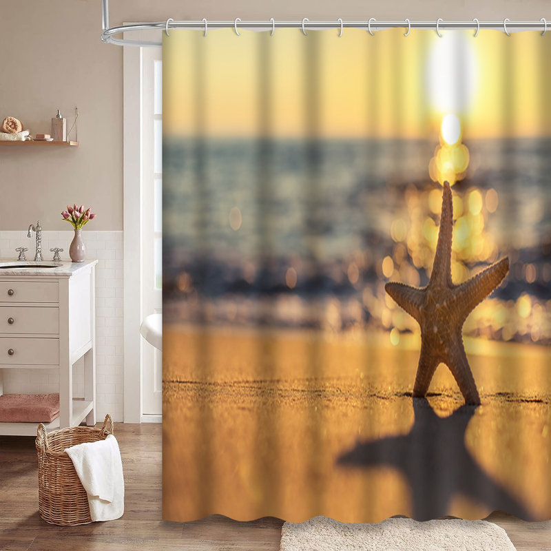 Starfish Beach Sunrise Sea Shell Shower Curtain with 12 Hooks, L 72 po x l 78 po