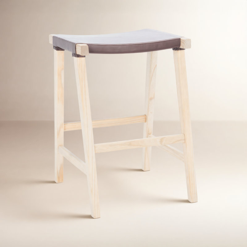 Tabouret de bar et de comptoir en cuir véritable Kellan, Cuir véritable cognac