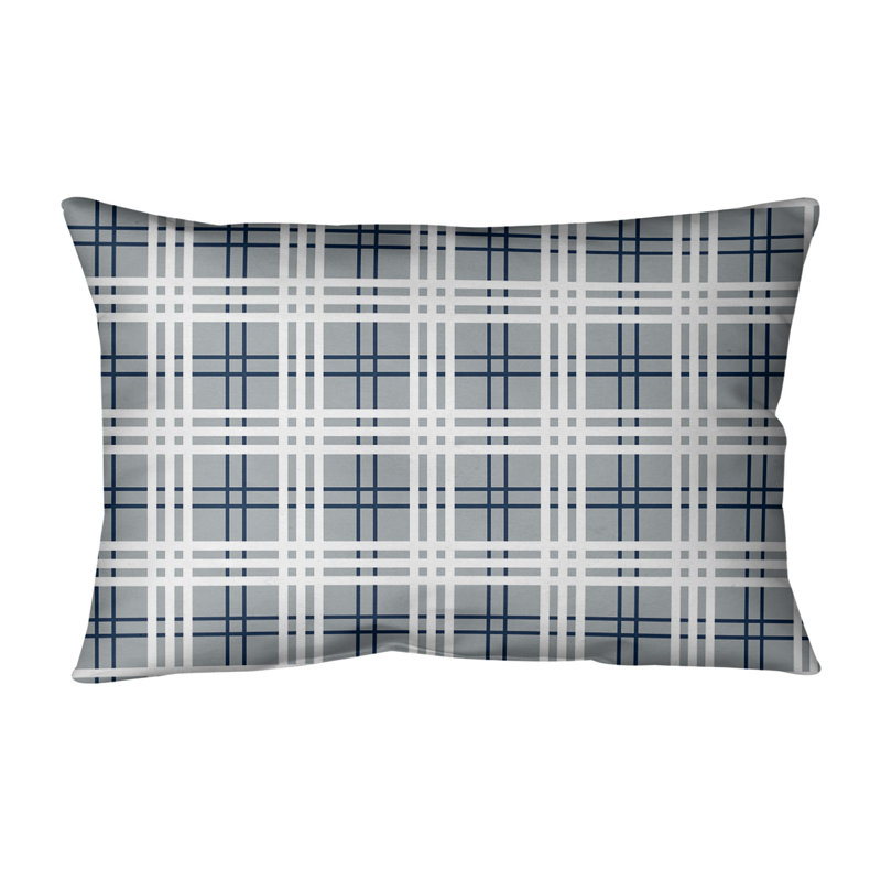 Plaid Leather/Suede Reversible Throw Pillow, Wolf Gray/College Navy/White, Leather/Suede