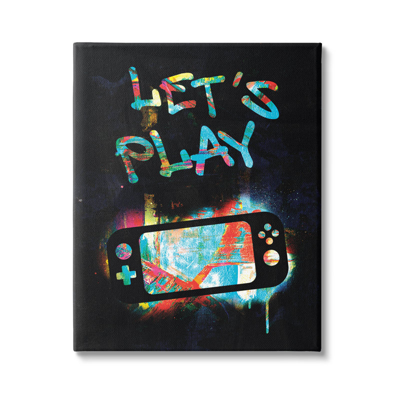 «Let Play Video Games Neon Street Style» par Victoria Barnes - cadre flottant, impression sur toile, Toile tendue