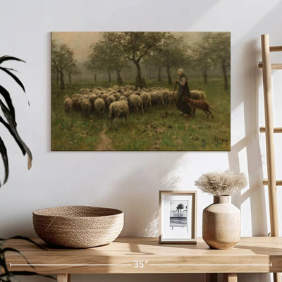 Bergère avec un troupeau de moutons