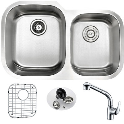 Moore 32'' L Undermount Double Bowl Stainless Steel Kitchen Sink