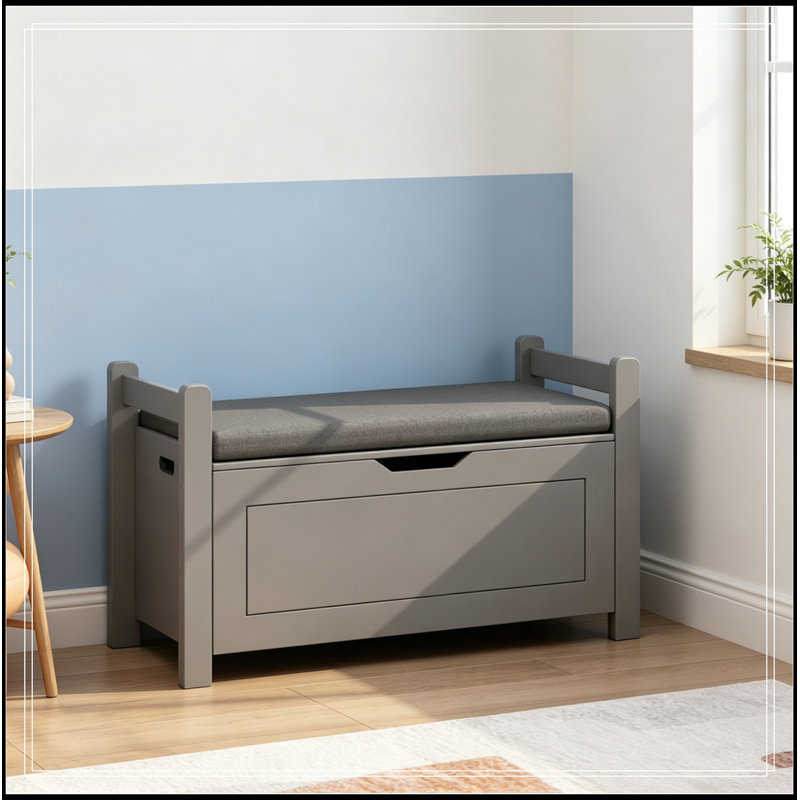 Banc avec rangement rabattable et siège souple, Gris