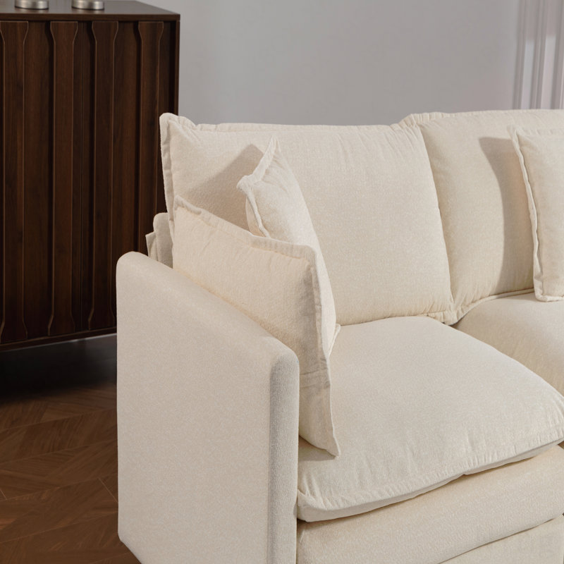 Canapé modulaire moderne à 3 sièges avec repose-pieds de 114,17 po avec coussins de taille, canapé symétrique rembourré à 3 places, canapé-lit avec méridienne pour salon, appartement, 2 couleurs
