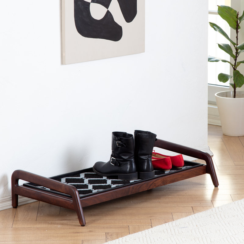 Support à bottes en bois massif de qualité supérieure avec tapis en fibre de coco naturelle - Rangement pour chaussures