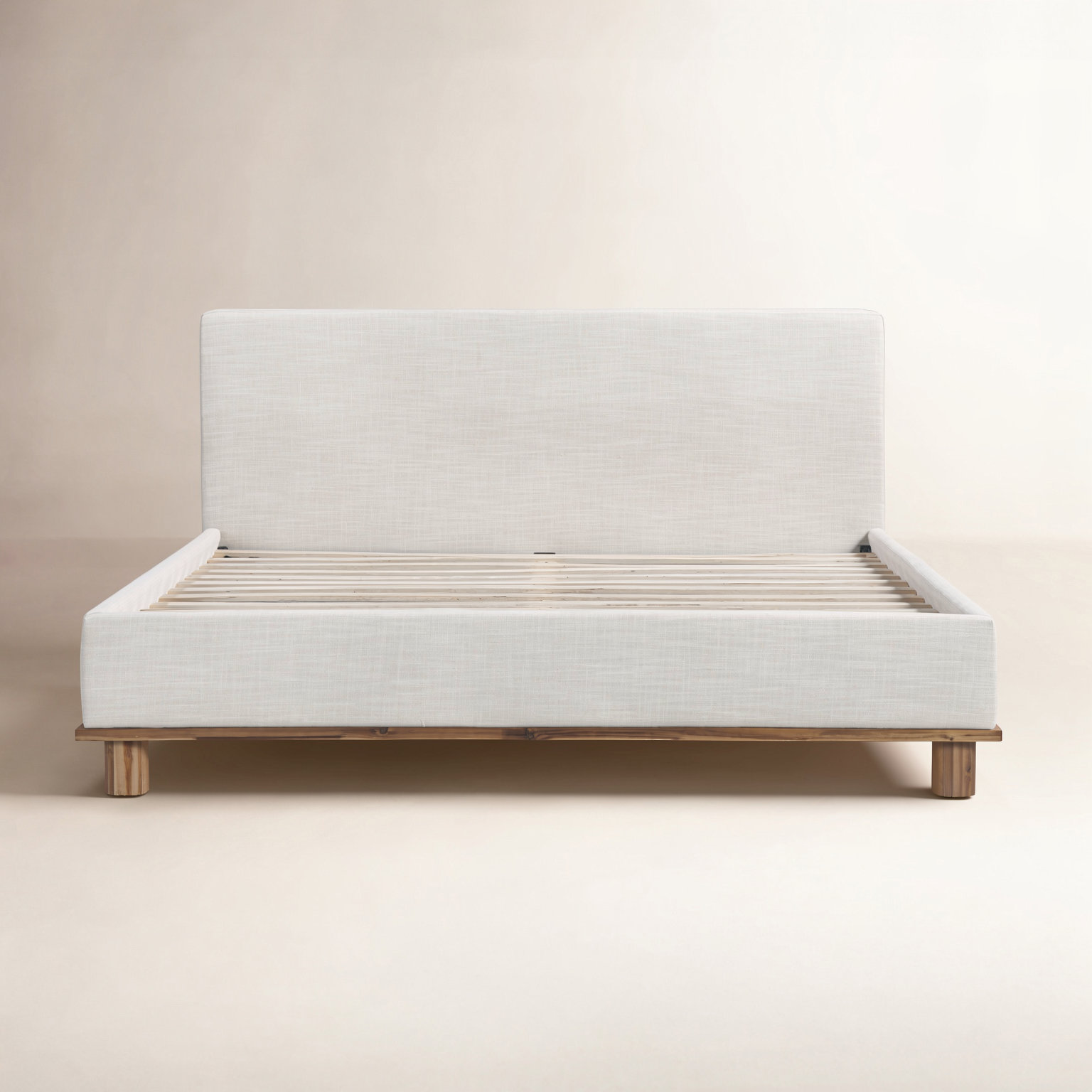 Linen Upholstered Platform Bed, King, White Linen