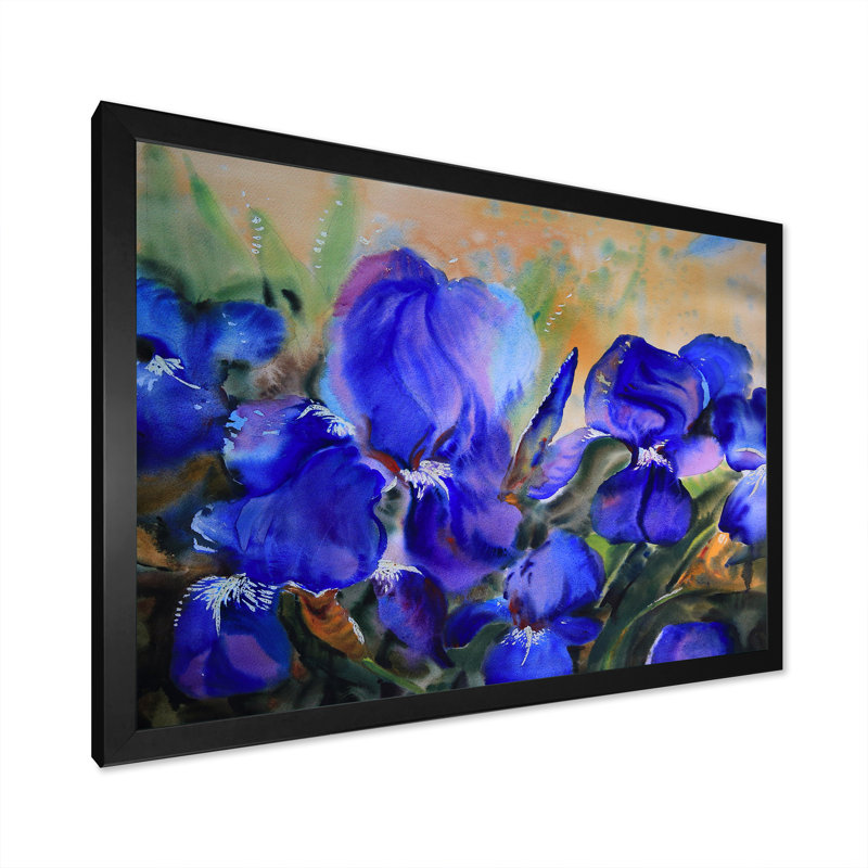 Champ de fleurs bleues - reproduction d'art sur toile, Cadre noir, H 8 po x l 12 po x P 1 po