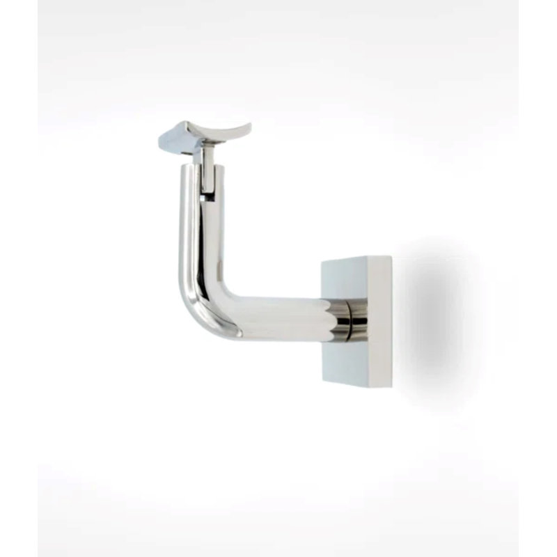 Support de main courante à fixation en surface avec rosette carrée et plaque incurvée, Acier inoxydable poli