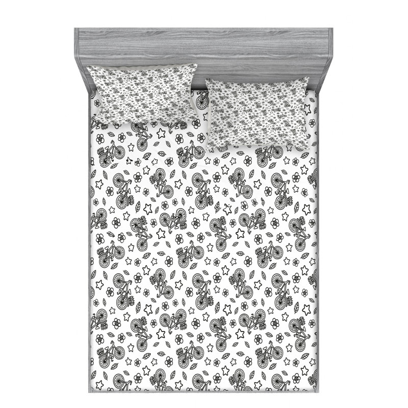Microfiber Floral Sheet Set, Queen Sheet Set with Fitted Sheet