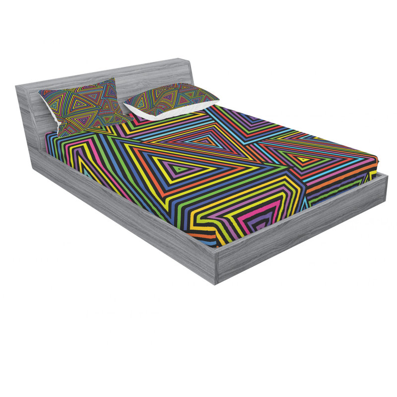 Microfiber Geometric Sheet Set, Full/Double Sheet Set with Fitted Sheet