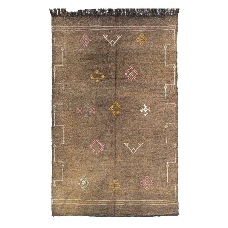 Tapis unique en laine brun / beige 4 pi 8 po x 7 pi 8 po Rosen