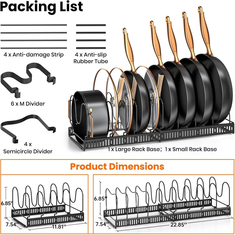 Expandable Pot Pan Lid Organizers inside Cabinet, 10 Divider