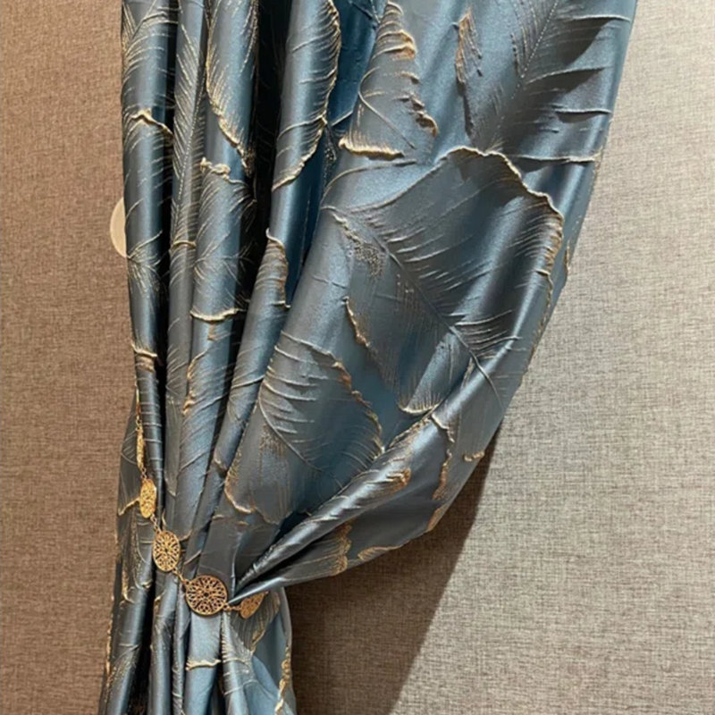 Luxury Curtains Jacquard Drapes 3D Gold Leaf High Precision Curtains For Living Room 2 Panels For Bedroom Grommet Top, Blue