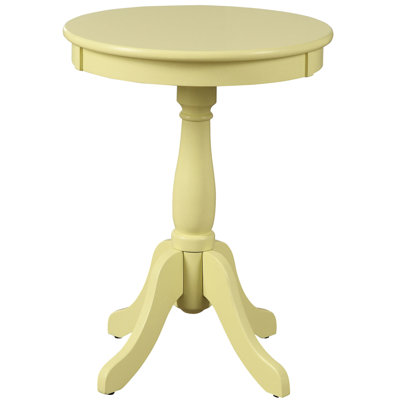 Table de bout jaune avec plateau en bois massif et base à piédestal tourné