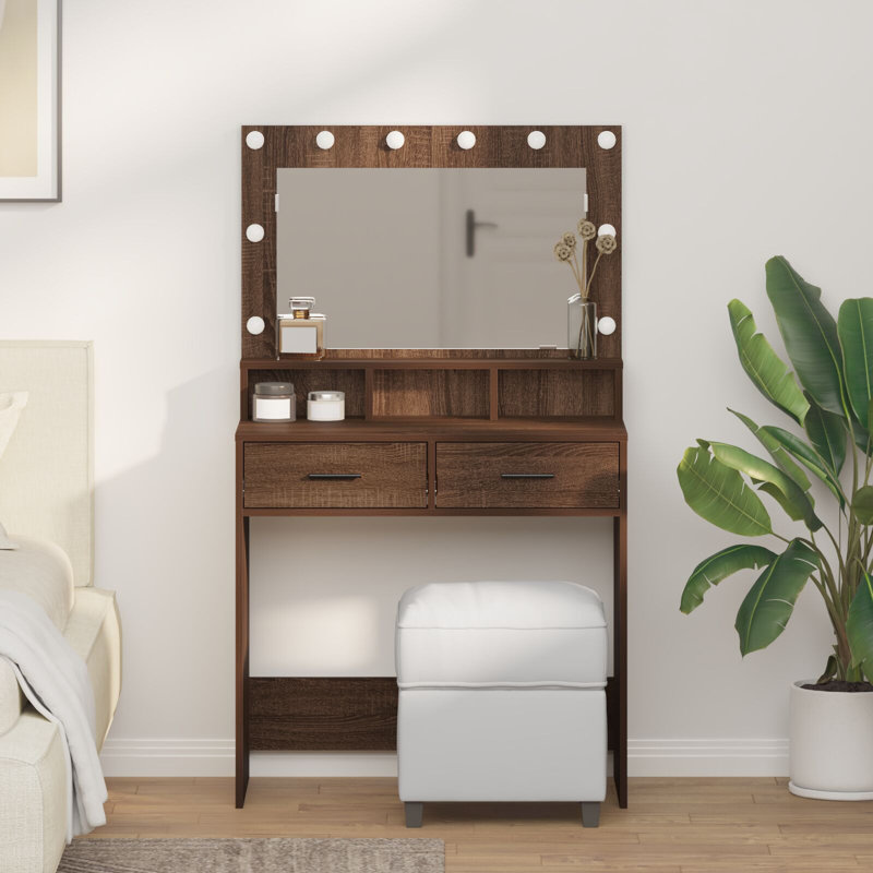 Dressing Table with Mirror and Storage Included, Artisan Oak