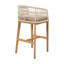 Tabouret de bar d'extérieur en bois et corde, bois fini teck avec coussin beige, ensemble de 2