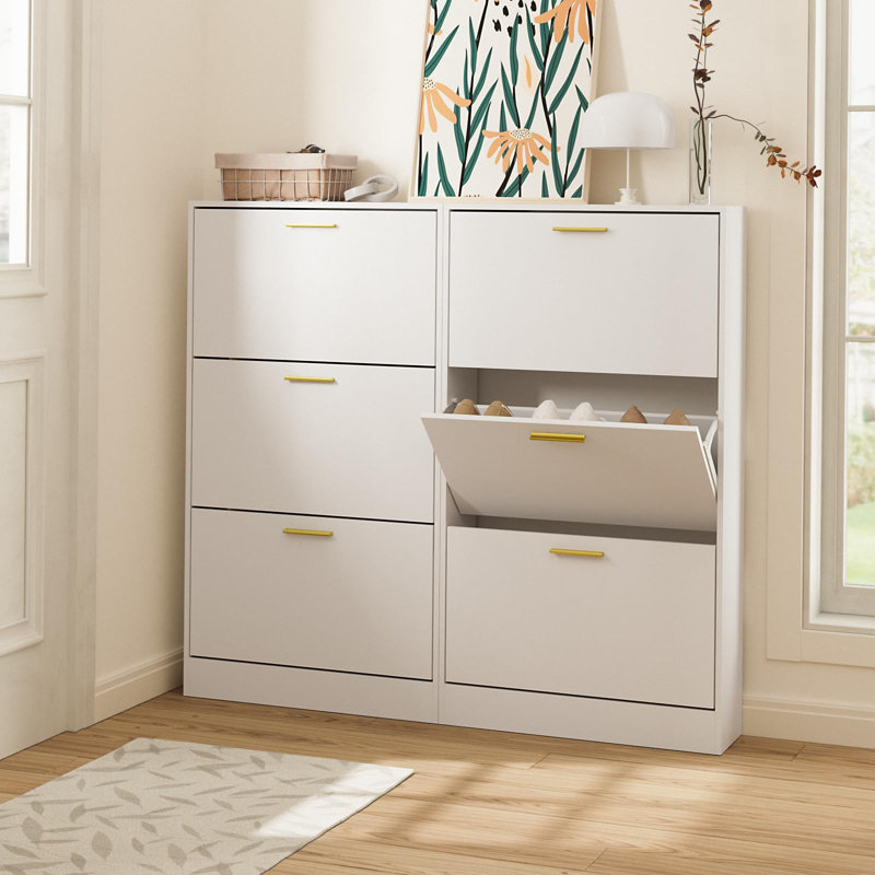 Armoire à chaussures avec 6 tiroirs rabattables, Blanc