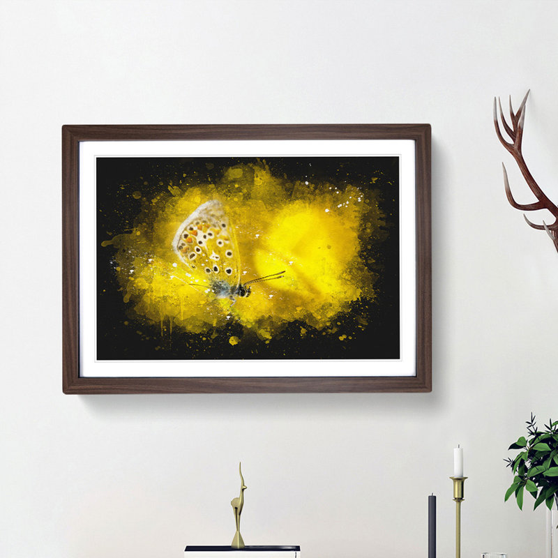 Yellow Butterfly - Framed Print, 45cm H x 63cm W x 2cm D, Walnut Framed