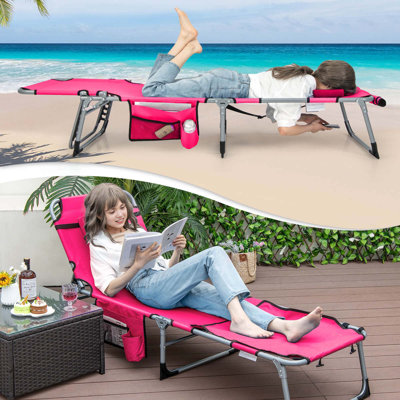 2 Pcs Outdoor Folding Chaise 5-position Lounge Chair With Adjustable Footrest