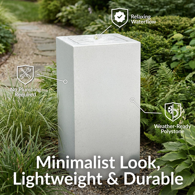 Rectangular Polystone LED Outdoor Bubble Fountain - Fog, Gray, 30" H x 14.5" W x 14.5" D