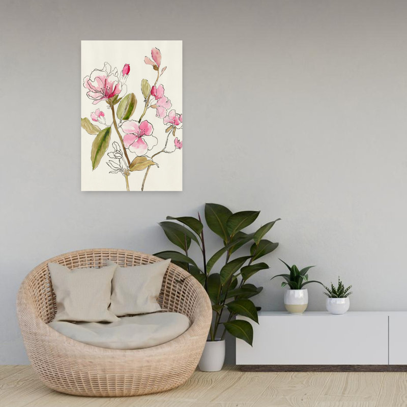 «Pink Garden Whispers I Delicate Elegant Minimalist Nature Flower Art», H 24 po x l 16 po