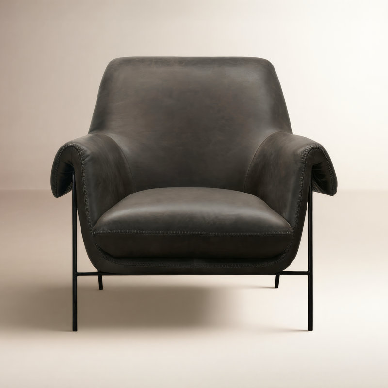 CC 88.9Cm Wide Top Grain Leather Club Chair, Charcoal Top Grain Leather