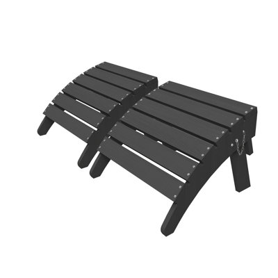 Set of 2 HDPE Foldable Adirondack Ottomans, Weather Resistant Outdoor Footrests with Wood Grain Finish for Patio & Garden