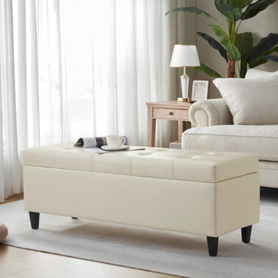 50.5‘ Wide Tufted Faux Leather Upholstered Storage Bench