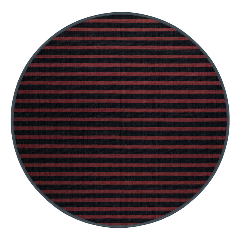 Tapis gris à rayures horizontales lavable à la machine, Rond 5 pi
