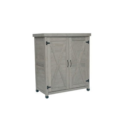 Outdoor Potting Bench With Storage Cabinet, Metal Tabletop, Weatherproof Hemlock Wood Garden Work Station For Patio Yard Deck