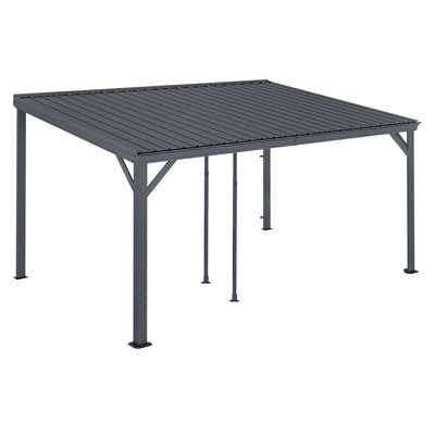 10X14ft Lean To Gazebo, Outdoor Hardtop Wall Mounted Gazebo With Sloping Galvanized Steel Roof, Upgraded Heavy Duty Mounted Shelter With Drainage System For Deck, Porch, Backyard