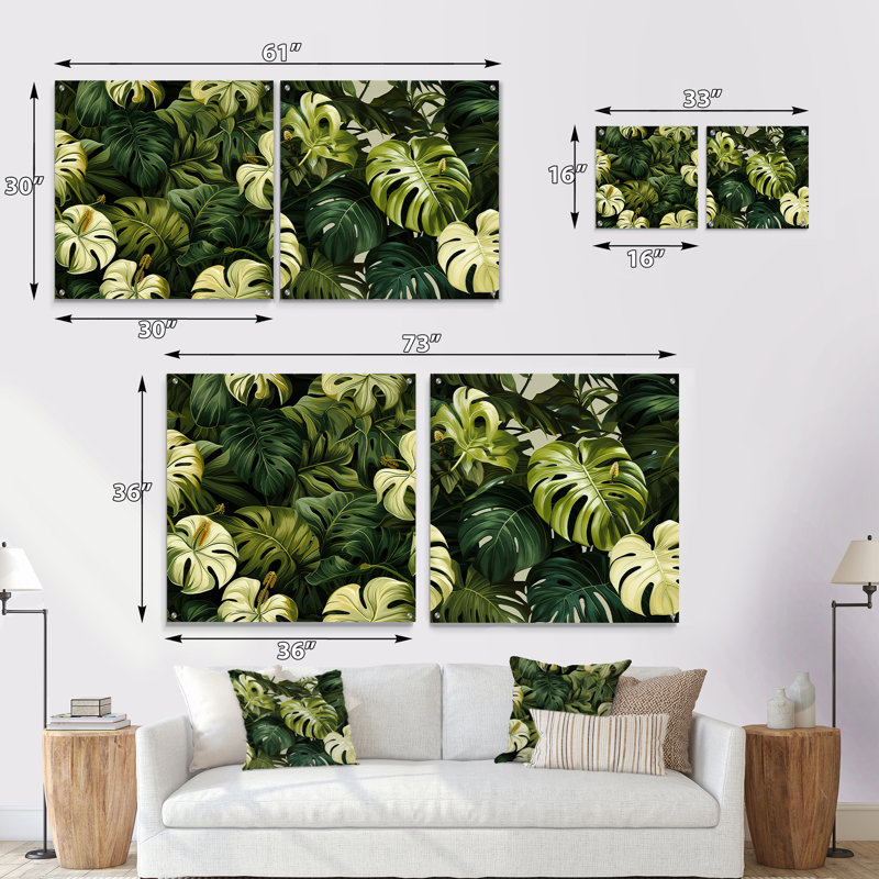 Liloh - ensemble de 2 peintures murales en acrylique tropical bord de mer, H 16 po x l 33 po