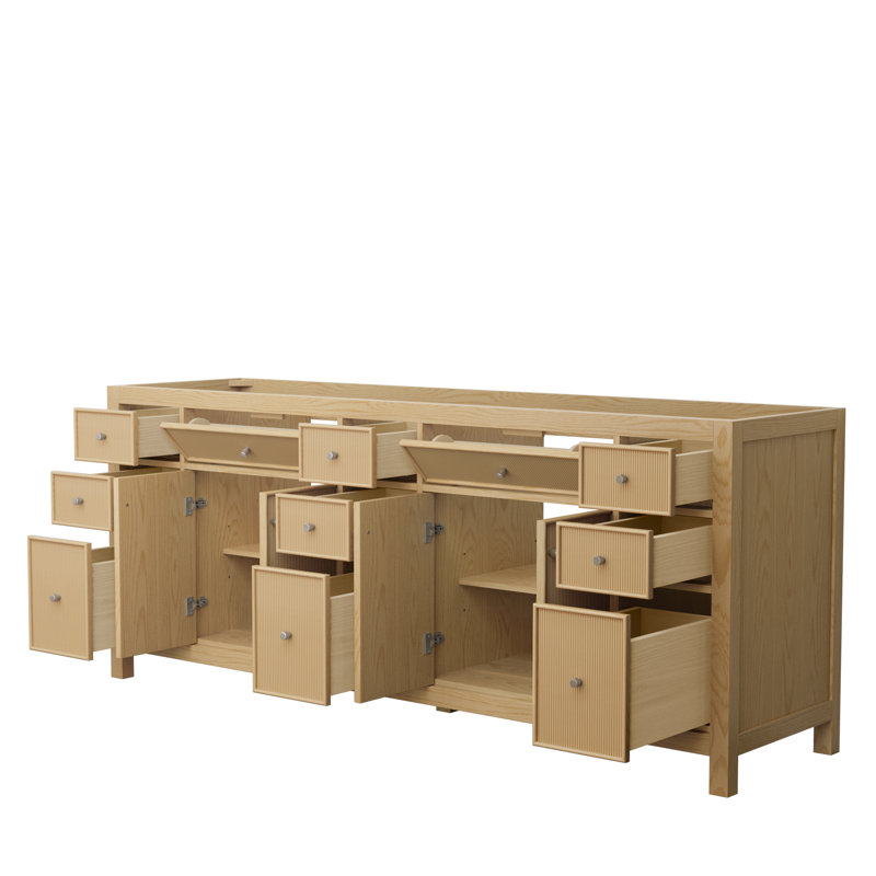 Pendry 83.25" Freestanding Double Bathroom Vanity Base Only, Tanned Oak, Brushed Nickel