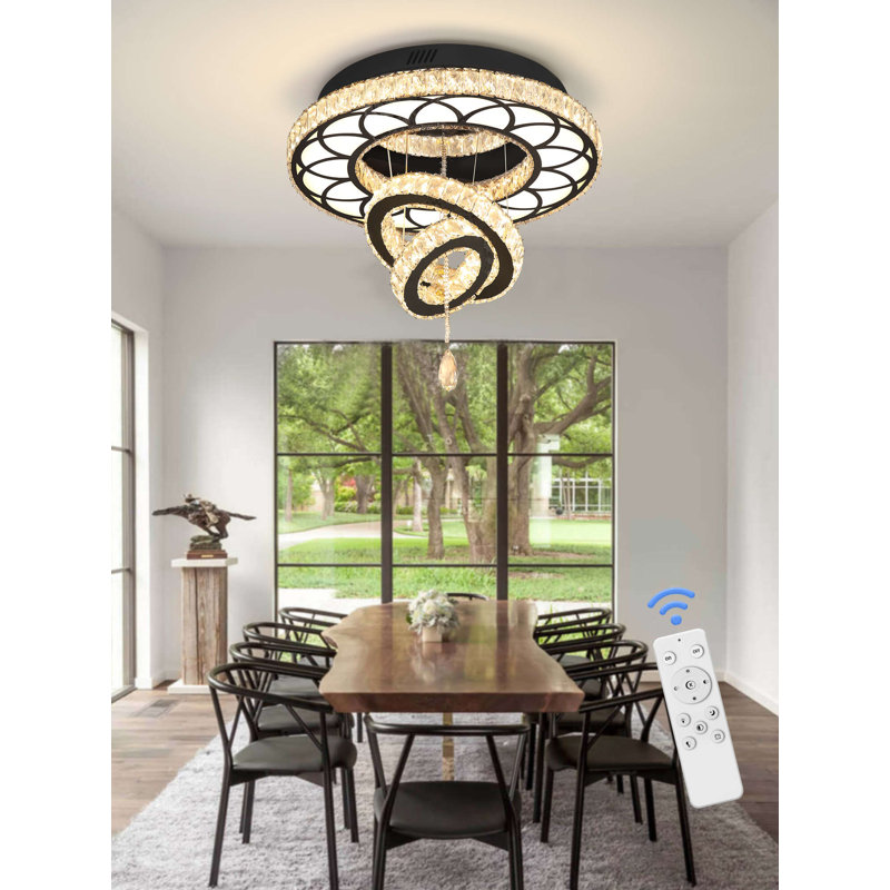 Lemarcus 20" Crystal Chandelier Crystal Black Ceiling Light Fixtures LED Flush Mount Ceiling Light for Living Room Bedrooms Dining Room Dimmable 2700k 4500k 6000k