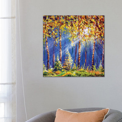 Autumn Trees In Wood Gold Orange Forest by Valery Rybakow - Painting on Canvas