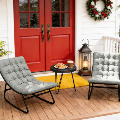 2 chaises berçantes d'extérieur pour terrasse - comprenant un siège large en filet profond, un coussin de 230 g / m², une structure en acier thermolaqué et une chaise à base antidérapante avec vérin à bascule lisse et respirante