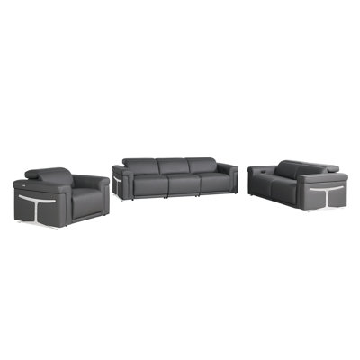 TOP GRAIN ITALIAN LEATHER 5-POWER RECLINING SOFA SET WITH POWER HEADREST