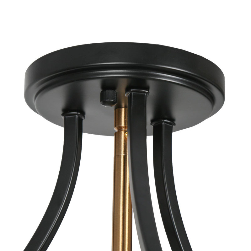 3-Light 14.2 in. Modern Transitional Black Semi-Flush Mount Light, Gold Ceiling Light for Foyer, Kitchen, Bedroom