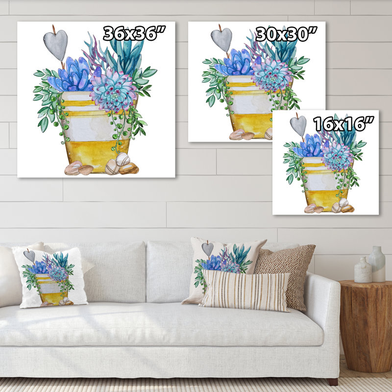 «Blue Succulent Plant Composition», impression sur toile, H 16 po x l 16 po x P 1 po, Toile tendue